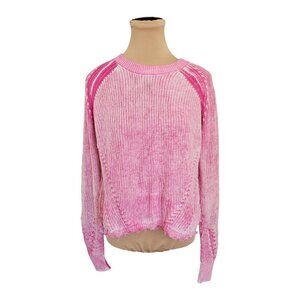 Cotton by Autumn Cashmere Neon Inked Scallop Shaker Crew in Bubble Gum Sz M